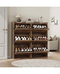 gaomon "Shoe cabinet with 6 flip drawers, adjustable removable shelves, modern wooden design with hidden handle for entryway."