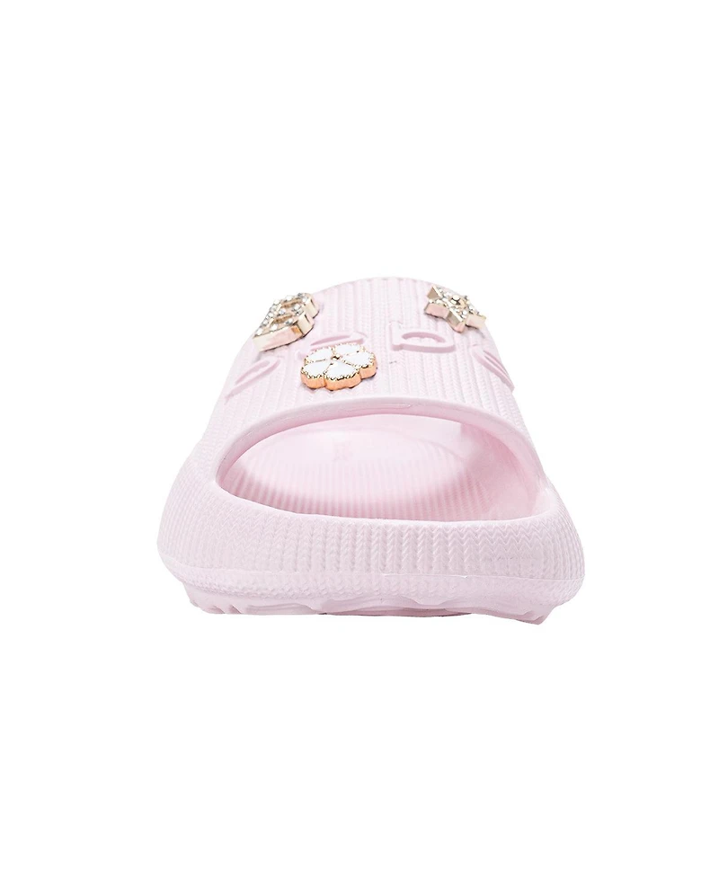 Bebe Little Girls Eva Slide – Lightweight Comfy Sandals with Metal Charms