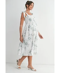 Hello Miz Maternity Floral Smocked Empire Waist Midi Dress with Tie Straps