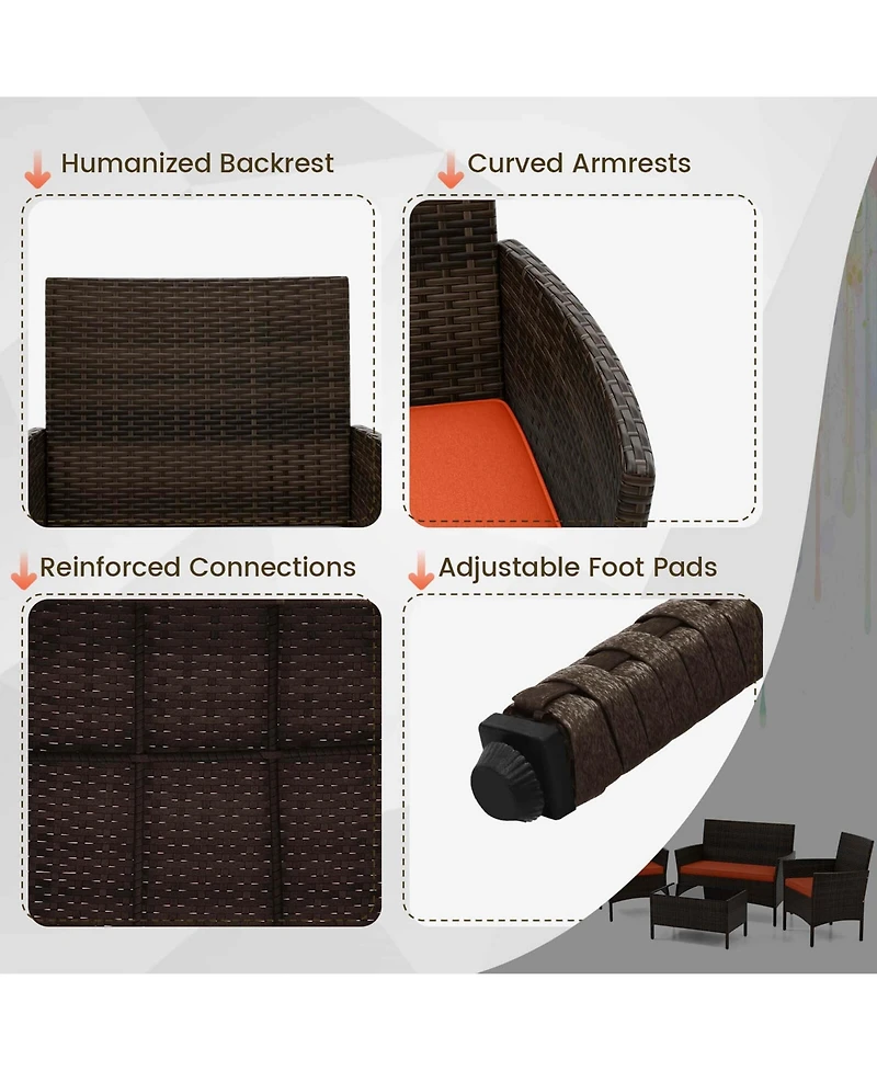 Gymax Set of 8 Furniture Set w/ Washable Cushions and Tempered Glass Coffee Table