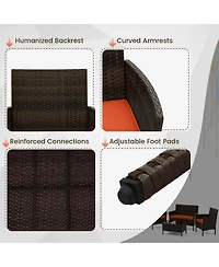 Gymax Set of 8 Furniture Set w/ Washable Cushions and Tempered Glass Coffee Table