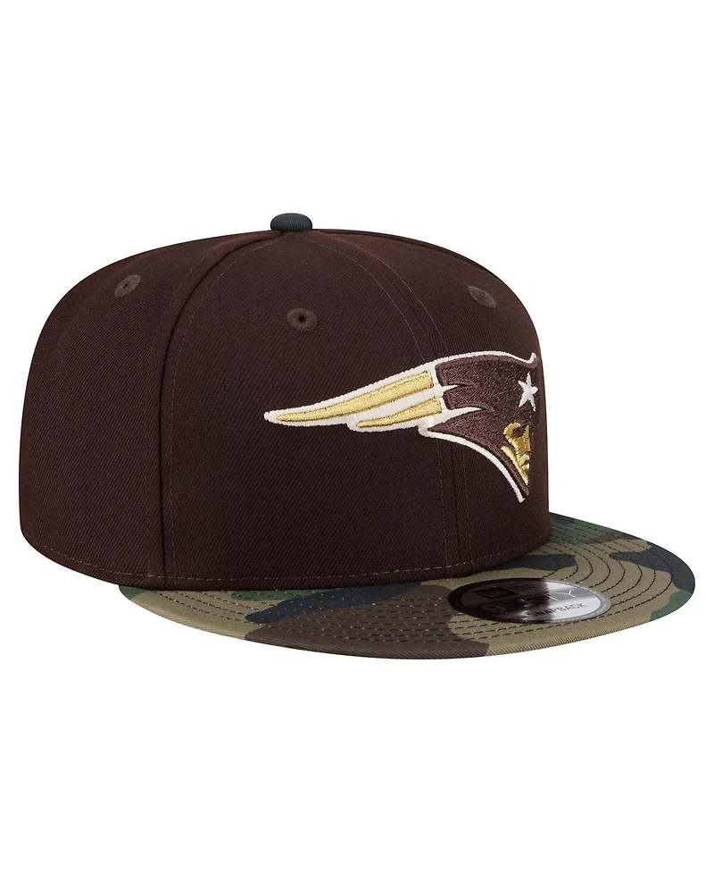 New Era Men's Dark Brown New England Patriots Burnt Wood Camo 9FIFTY Snapback Hat