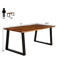 Gymax Rectangular Acacia Wood Dining Table Rustic Indoor &Outdoor Furniture