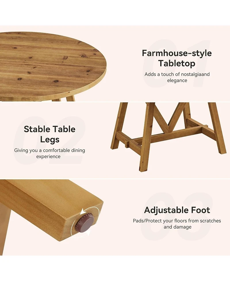 Tribesigns Solid Wood Dining Table for 4-6, Farmhouse Round Kitchen Table, Brown