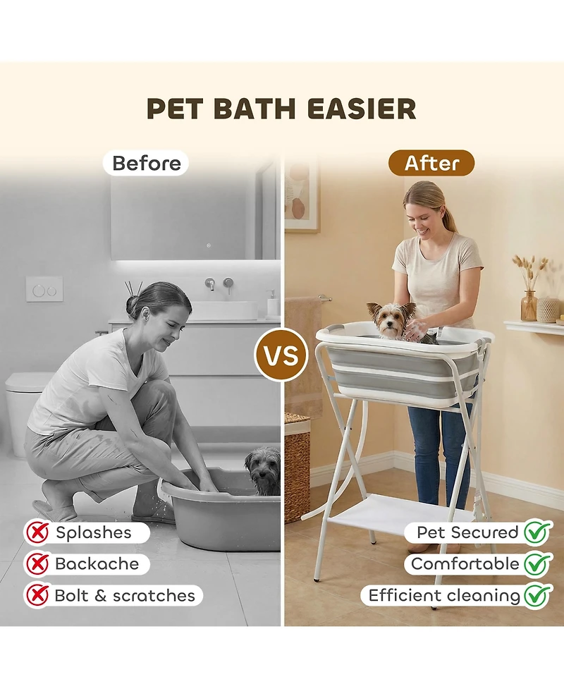 PawHut Dog Bath Tub Dog Washing Station Elevated Foldable