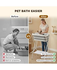 PawHut Dog Bath Tub Dog Washing Station Elevated Foldable
