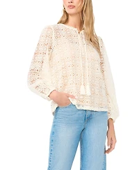 Vince Camuto Women's Circle Lace Tassel Trim Long-Sleeve Top