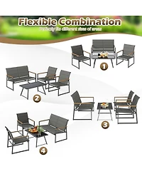 Gymax 4 Piece Patio Furniture Set Outdoor Metal Conversation Set w/ Padded Fabric Seat