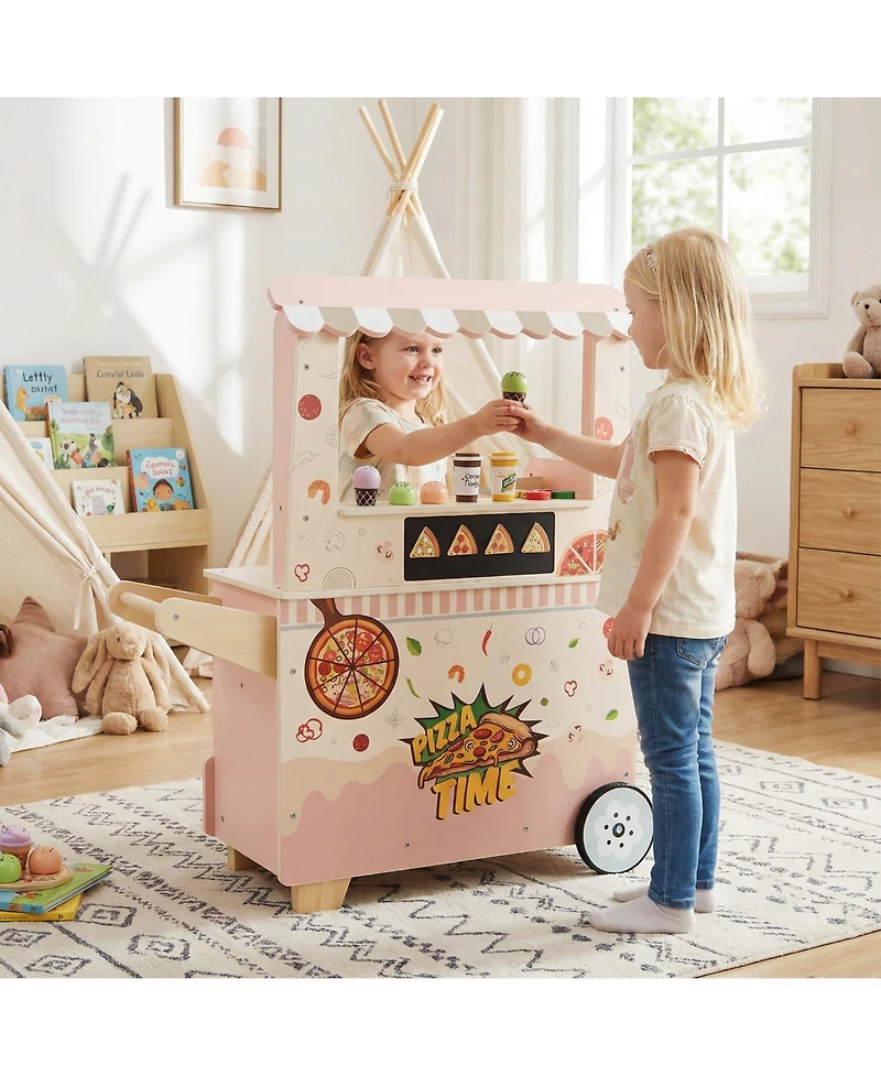 Slickblue Kids Play Food Truck Toy with Pizza Oven and Snack Cart