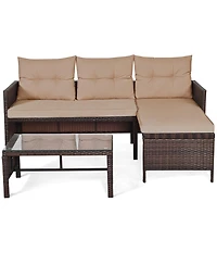 Gymax 3PC Rattan Furniture Sofa Lounge Chaise Set Outdoor Patio Garden