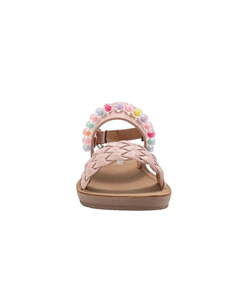 Bebe Big Girls Girl's Fashion Sandals – Woven Vamp Style with Beads and Logo Charm