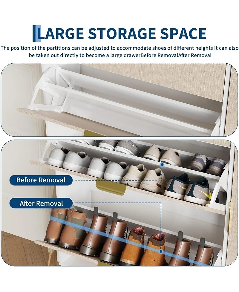 gaomon Shoe Storage Cabinet with with 2 Flip Drawers 1 Drawer 1 Side Cabinet Freestanding Narrow Rack with Metal Legs Farmhouse Slim Shoe Storage