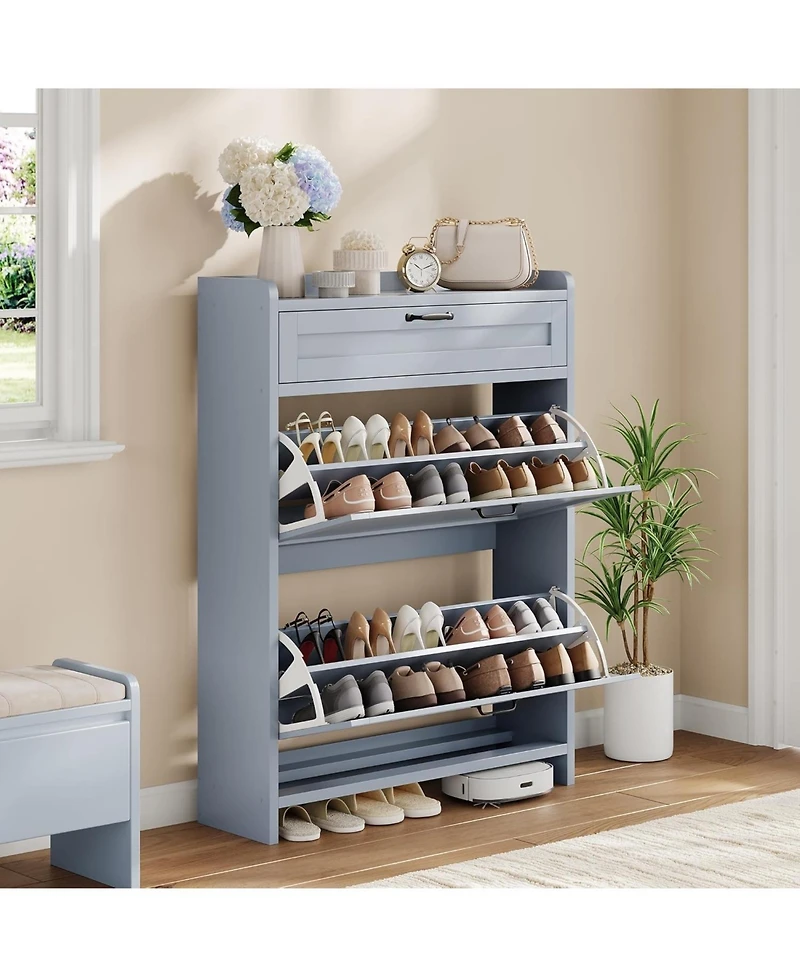 gaomon Shoe Cabinet with 2 Flip Drawers and 1 Top Drawer High-Gloss Painted Wood Shoe Freestanding Hidden Shoe Storage Cabi