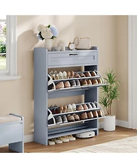 gaomon Shoe Cabinet with 2 Flip Drawers and 1 Top Drawer High-Gloss Painted Wood Shoe Freestanding Hidden Shoe Storage Cabi
