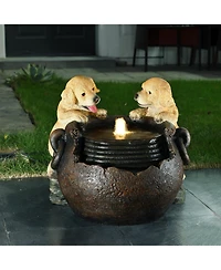 LuxenHome Puppy Love Farmhouse Resin Outdoor Fountain with Lights