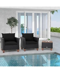 Gymax 3PCS Patio Rattan Conversation Furniture Set Yard Outdoor w/ Black Cushions