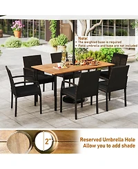 Gymax 7PCS Patio Dining Furniture Set Yard w/ Wooden Tabletop Cushions