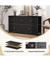 Gymax 5 Drawers Dresser Tv Stand Chest Clothes Storage Organizer with 5 Fabric Bins