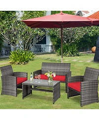 Gymax 8PCS Patio Outdoor Rattan Conversation Furniture Set w/ Cushion