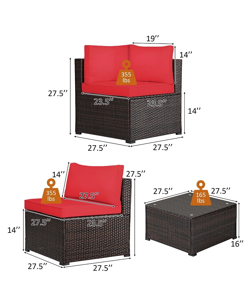 Gymax 6PCS Rattan Patio Sectional Sofa Conversation Set Outdoor w/ Cushions