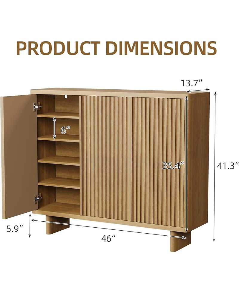gaomon 46 Inch Shoe Cabinet with Fluted Door 5-Tier Storage Cabinet Rustic Entryway Shoe Bench for Hallway