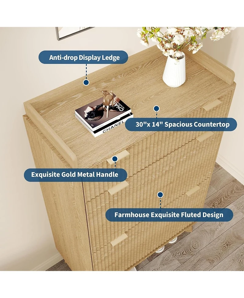 gaomon 48 inch Tall Freestanding Fluted Shoe Storage Cabinet with 2 Flip Drawers Hidden Narrow Shoe Rack Organizer Cabinet Storage