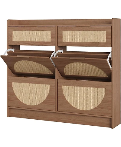 gaomon Rattan Shoe Storage Cabinet with 4 Flip Drawers and 2 Drawers Freestanding Organizer for Front Door Entrance Hidden Narrow Shoe Rack