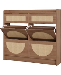 gaomon Rattan Shoe Storage Cabinet with 4 Flip Drawers and 2 Drawers Freestanding Organizer for Front Door Entrance Hidden Narrow Shoe Rack