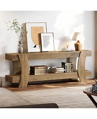 Tribesigns 63" Tv Stand with 2 Open Shelf, Farmhouse Wooden Media Console for 55/60/65/70-Inch Tvs, Modern TV Console Entertainment Center