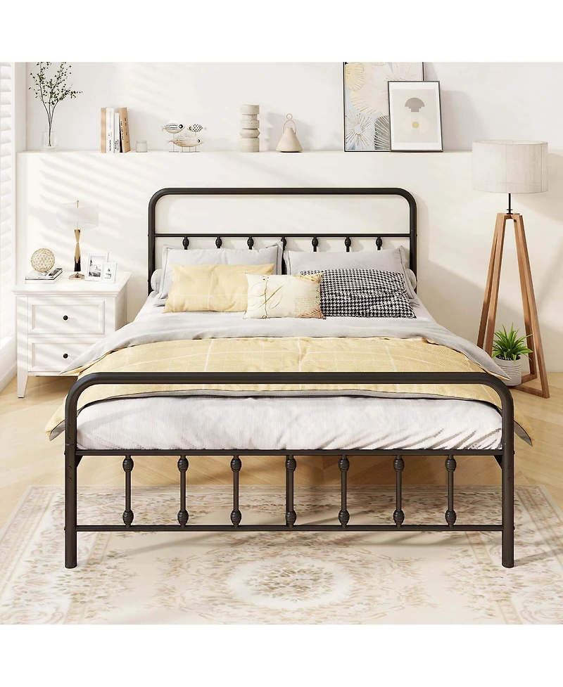 Queen Size Bed Frame with Headboard Under Bed Storage No Box Spring Needed