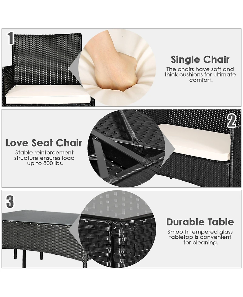 Gymax 4PCS Outdoor Furniture Set Patio Rattan Conversation Set wtih Cushion