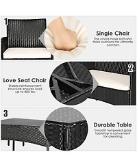 Gymax 4PCS Outdoor Furniture Set Patio Rattan Conversation Set wtih Cushion