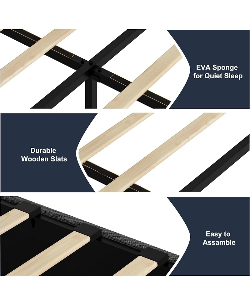 gaomon Platform Bed Frame, Fabric Upholstered with 4 Storage Drawers, No Box Spring Needed, Wooden Slats Support, Noise Free, Easy Assembly