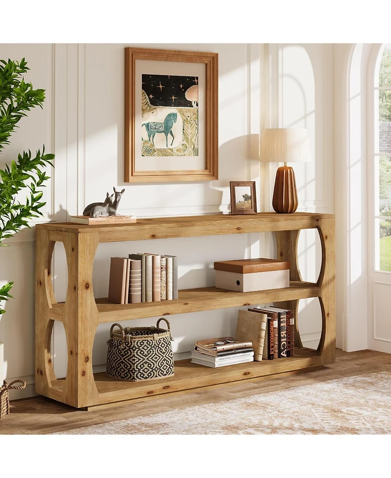Tribesigns Solid Wood Console Table with 3-Tier Storage, 63" Long Farmhouse Narrow Entryway Table
