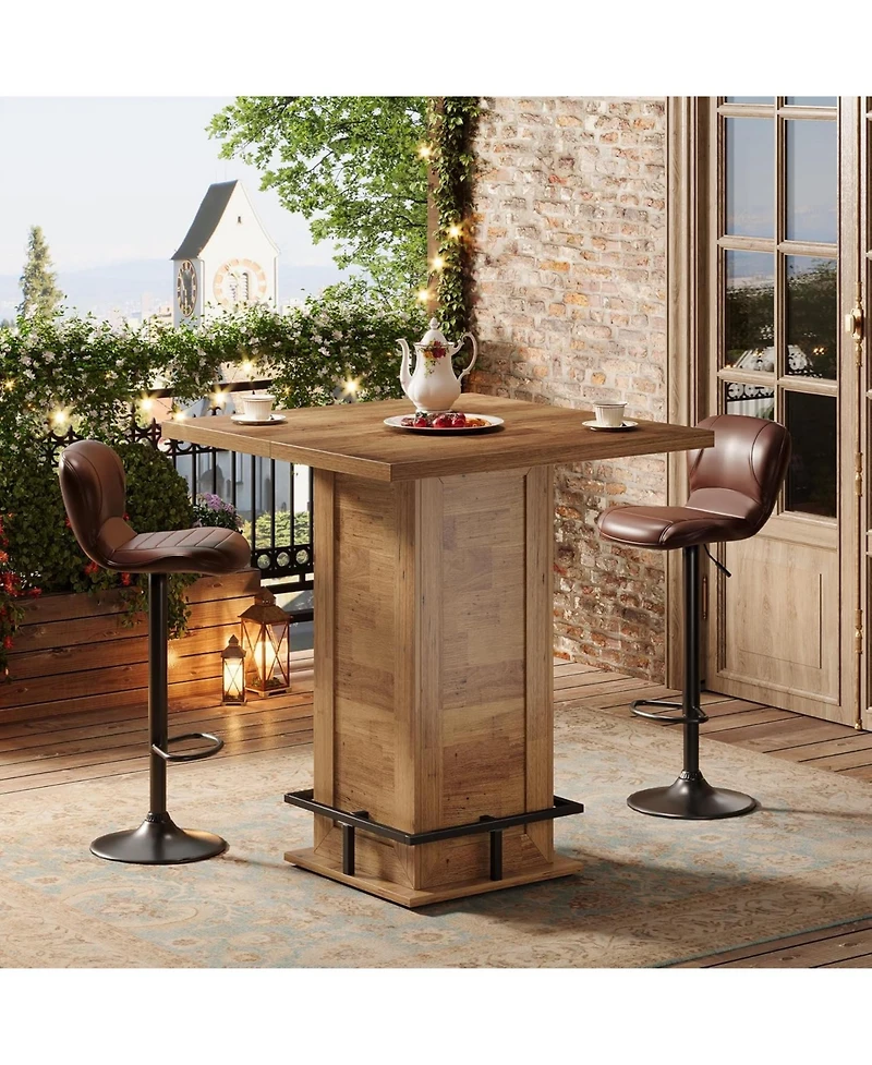 Tribesigns 39.4" H Square Bar Table, Industrial High Top Bistro Pub Cocktail Table with Metal Footrest for Kitchen Nook, Home Bar, Small Bars