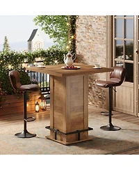 Tribesigns 39.4" H Square Bar Table, Industrial High Top Bistro Pub Cocktail Table with Metal Footrest for Kitchen Nook, Home Bar, Small Bars