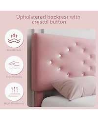 gaomon Upholstered Bed Frame with Button-Tufted Headboard and Wooden Slat Support