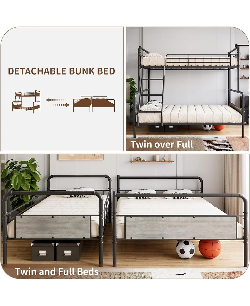 gaomon Bunk Bed with High Guardrail and Ladder,Twin Size Convertible Metal Bunk Beds for Kids/Teens/Adults, No Box Spring Needed