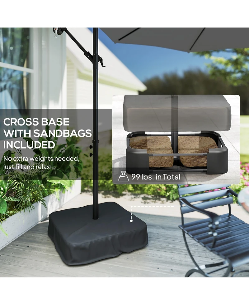 Outsunny 10 ft Offset Cantilever Patio Umbrella w/ Light, Weight