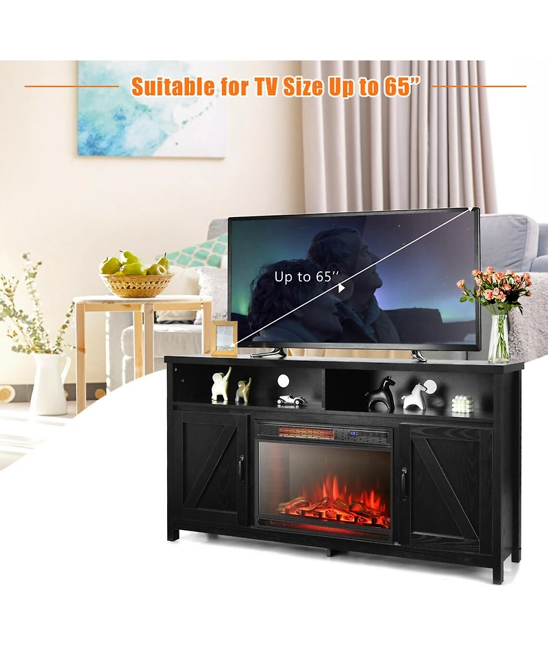 Gymax 59'' Fireplace Tv Stand W/ 25'' 1350W Electric Heater Coffee