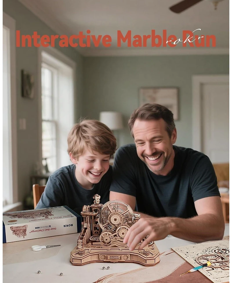 Robotime 3D Wooden Puzzle for Adult, Wooden Marble Run Set, Model Building Kits, Diy Gear Ball Challenge