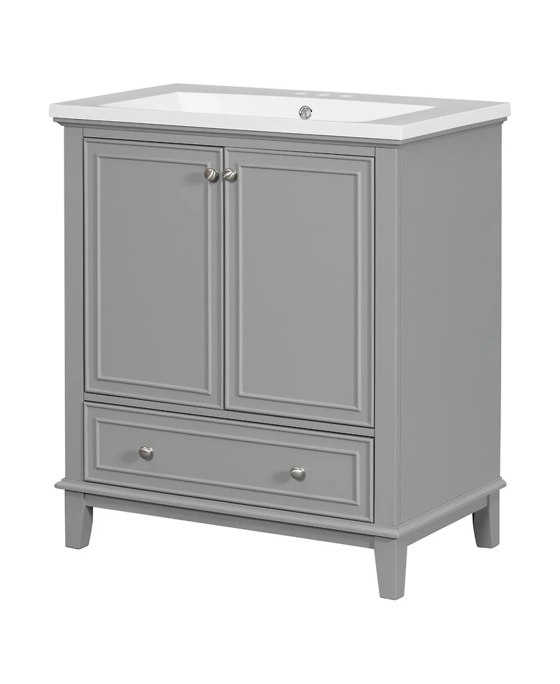 Sillysis 30" Bathroom Vanity with Ceramic Sink, Solid Wood Frame, Multi-Functional Cabinet & Drawer Storage for Modern Bathrooms