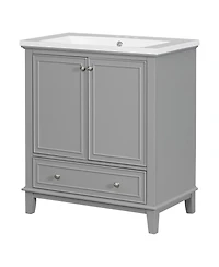 Sillysis 30" Bathroom Vanity with Ceramic Sink, Solid Wood Frame, Multi-Functional Cabinet & Drawer Storage for Modern Bathrooms