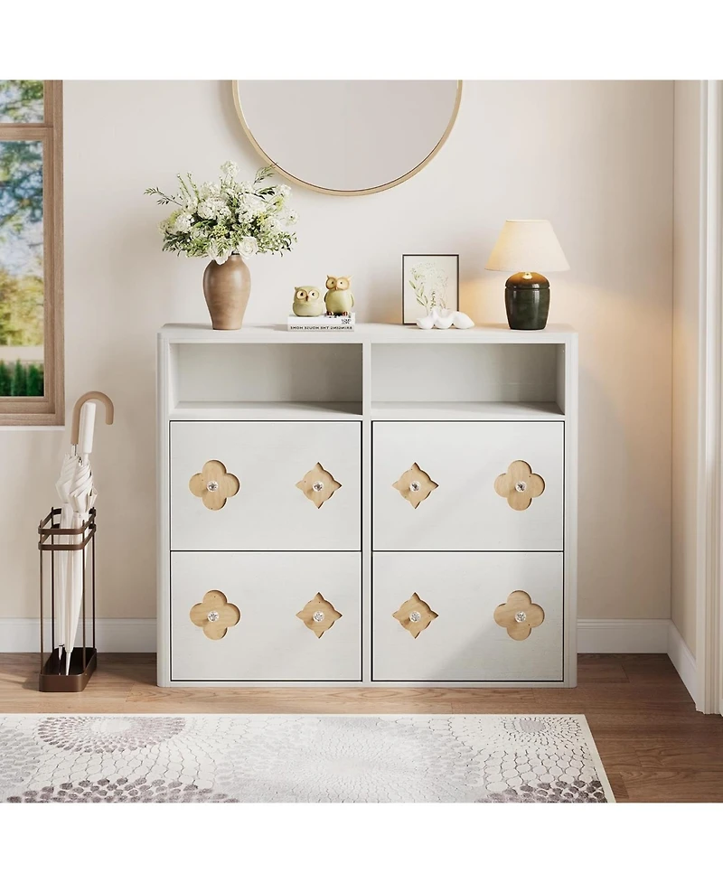 Shoe Cabinet with 4 Flip Drawers Slim Hidden Wood Shoe Cabinet with Storage and Handle Narrow Freestanding Shoe Organizer Cabin