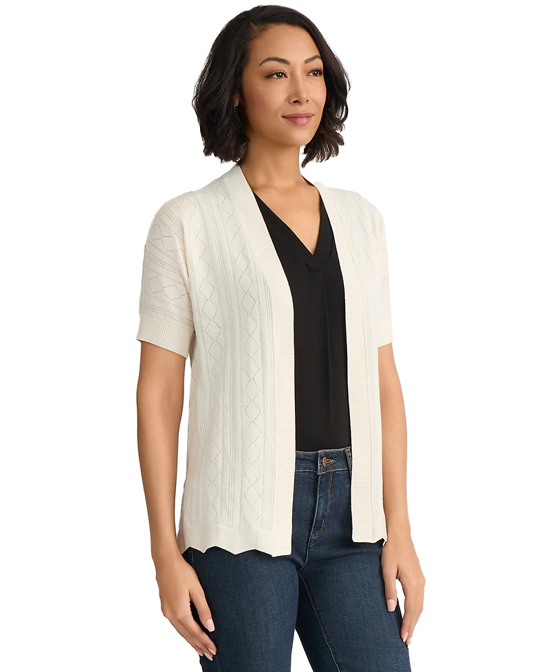 Jones New York Petite Open Stitch Short-Sleeve Cardigan