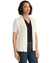 Jones New York Petite Open Stitch Short-Sleeve Cardigan