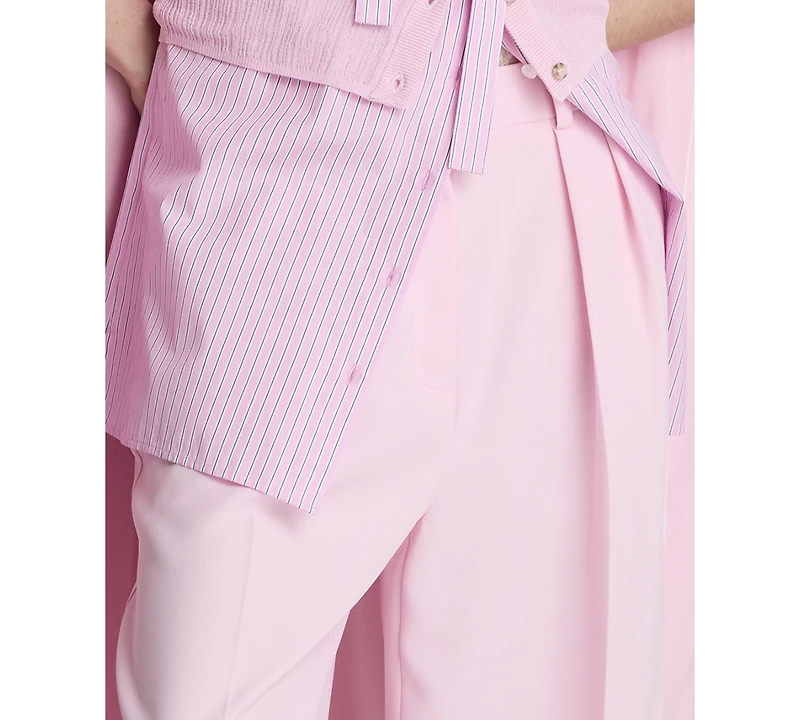 Kenneth Cole Women's High-Rise Double Pleat Wide-Leg Twill Pants