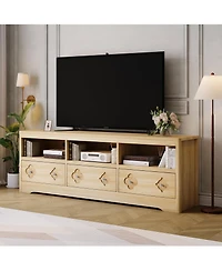 gaomon 70in Tv Stand for TVs Up to 85", Mid Century Modern Entertainment Center with Storage Engraving Drawer and Open Shelves