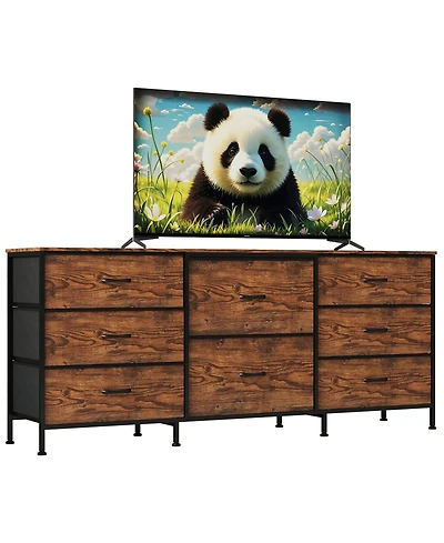 gaomon 8 Drawer Fabric Dresser Tv Stand with Wooden Top,Metal Frame Storage Chest,Wide Closet Organizer for Bedroom Living Room
