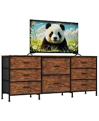 gaomon 8 Drawer Fabric Dresser Tv Stand with Wooden Top,Metal Frame Storage Chest,Wide Closet Organizer for Bedroom Living Room